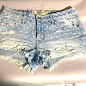 Abercrombie & Fitch Blue Polka Dot Shortie Shorts Frayed Distressed 28” Size 00